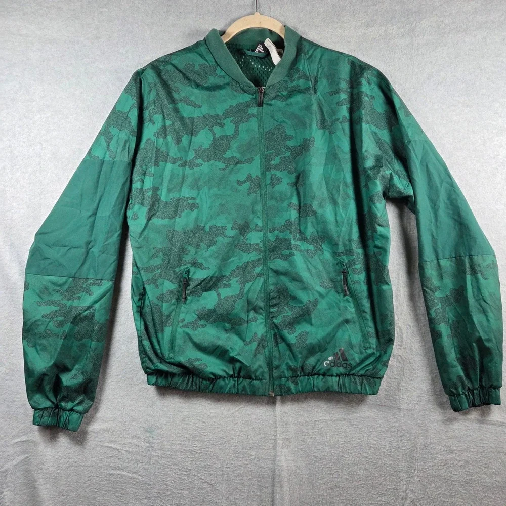 Adidas Windbreaker Jacket Mens Size M Green Camo Full Zip Mesh Lined Excellent